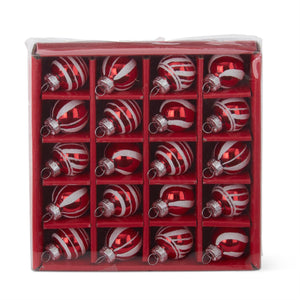 K&K Interiors - Box of 20 Mini 1" Red & White Striped Glass Ornaments