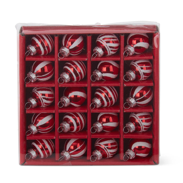 K&K Interiors - Box of 20 Mini 1" Red & White Striped Glass Ornaments