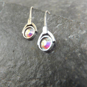 Elizabeth Jewelry - Silver Swarovski Crystal Cabochon Aurora Borealis Earrings