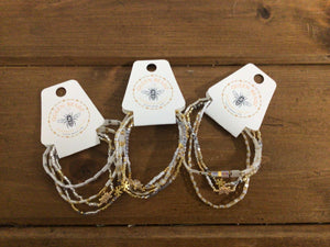 Queen Beadz - 4 Strand Bracelet Pack - Winter White & Gold Snowflake