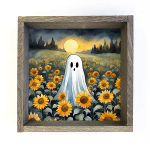 Hangout Home - Cute Ghost in Sunflower Field Canvas Art