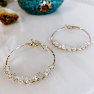 Derive Jewelry - Everly Herkimer Diamond and Pearl Hoop Earrings