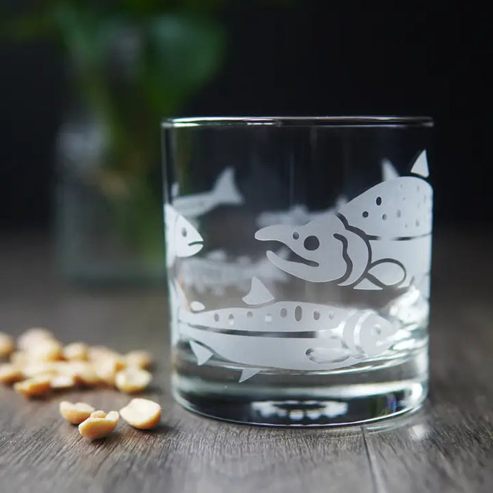 Bread and Badger - Salmon Lowball Etched Cocktail Glass