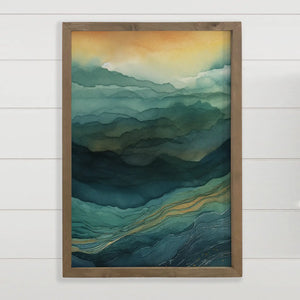 Hangout Home - Ombre Blue Gold Mountains Canvas Art