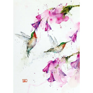 5 X 7" Greeting Card  'Hummingbirds & Floral'