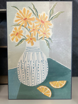 Demdaco - Yellow Floral White Vase Wall Art 12x18