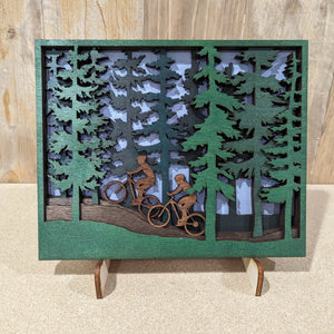 Knit and Nailed - Layered Two Bike Riders Trees Art