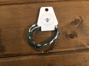 Queen Beadz - 4 Strand Bracelet Pack - Teal, Brown & Gold