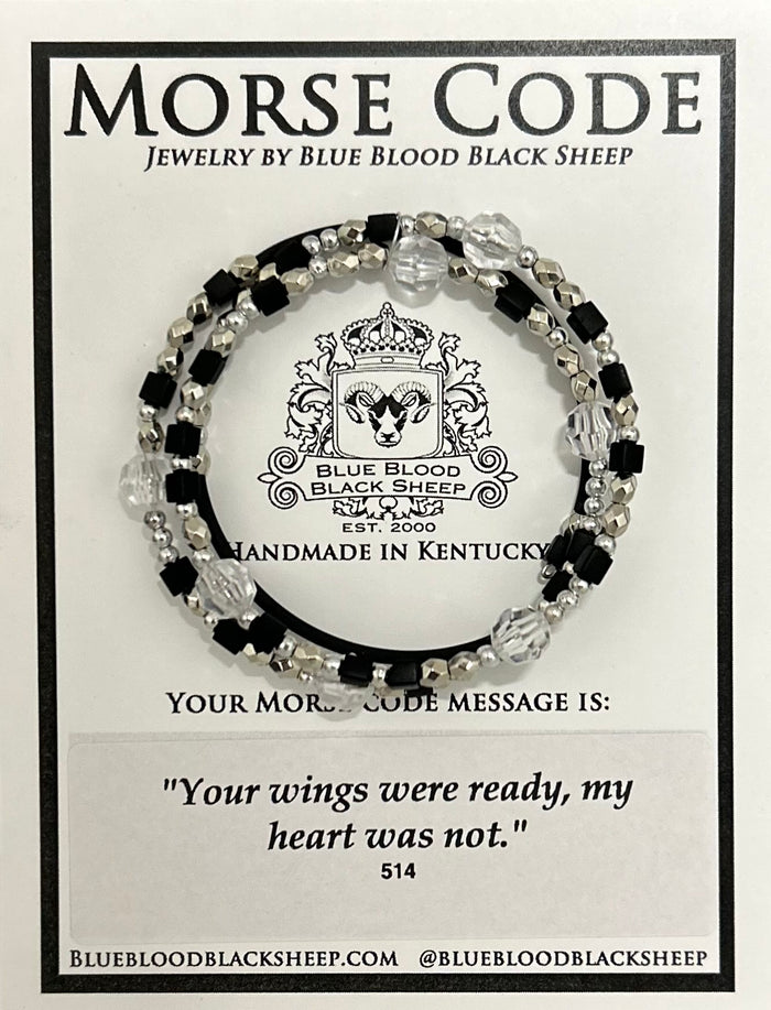 Blue Blood Black Sheep - Morse Code Wrap Bracelet "Your wings were ready, my heart was not"