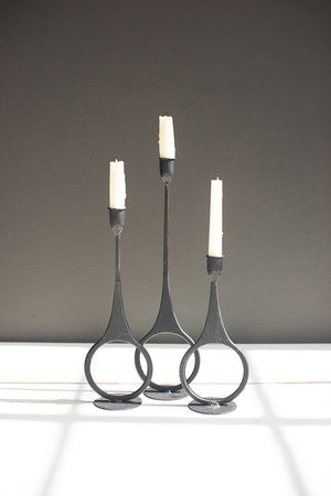 Kalalou - Cast Iron Taper Candle Holders with Ring