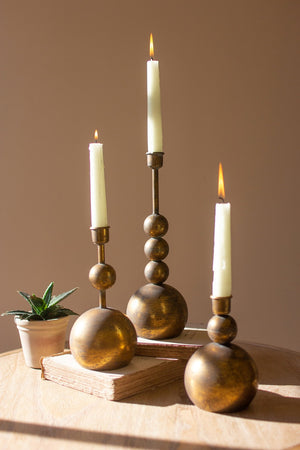 Kalalou - Antique Brass Bubble Taper Candle Holders (Assorted Sizes)