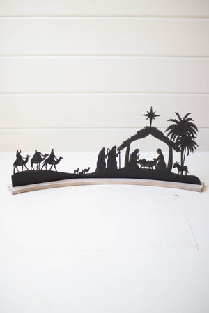 Kalalou - Black Metal Nativity on a Curved White Wood Base