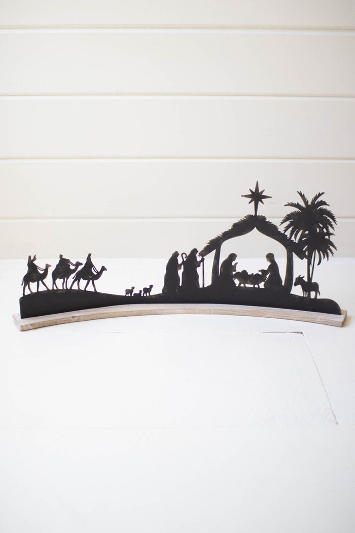 Kalalou - Black Metal Nativity on a Curved White Wood Base