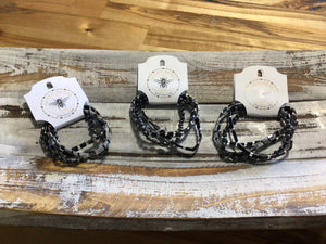Queen Beadz - 4 Strand Bracelet Pack - Black, White & Steel