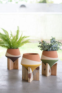 Kalalou - Double Dipped Clay Vases on Wood Bases