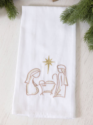 Mary Square - Gold Emroidered Christmas Tea Towels Assorted