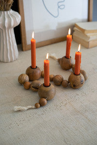 Kalalou - Strung Wooden Spheres Taper Candle Holder