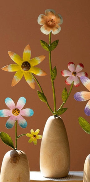 Kalalou - Painted Metal Flowers with Wooden Bases