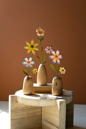 Kalalou - Painted Metal Flowers with Wooden Bases