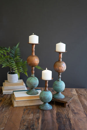 Kalalou - Copper Patina Finish Pillar Candle Holder (Assorted)