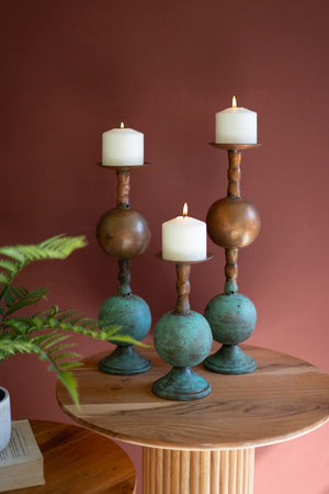 Kalalou - Copper Patina Finish Pillar Candle Holder (Assorted)