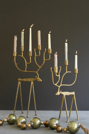K&K Interiors - Antique Gold Forged Iron Christmas Deer Candelabras (Assorted Sizes)