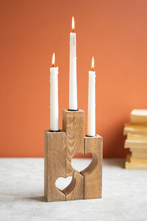 Kalalou - Triple Reclaimed Heart Wood Taper Candle Holder