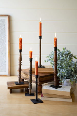 Kalalou - Re-Purposed Wood Spindle Taper Candle Stands