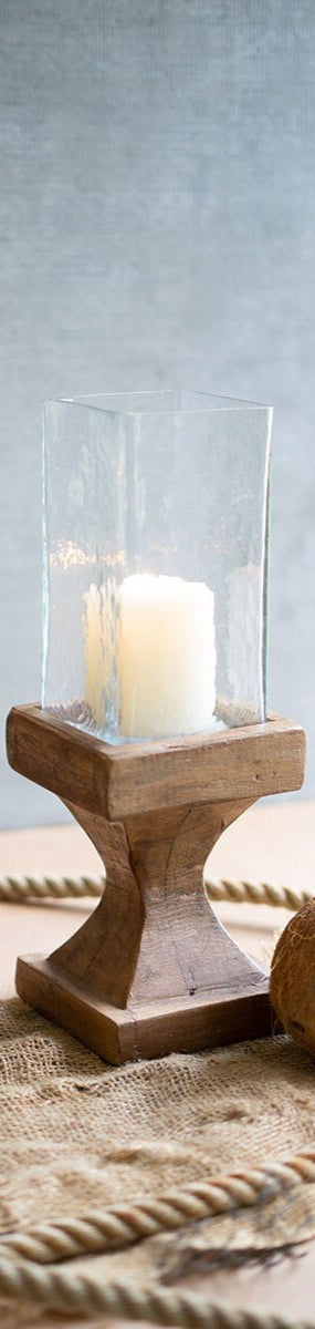 Kalalou - Square Hurricanes with Recycled Wood Base (Assorted Sizes)