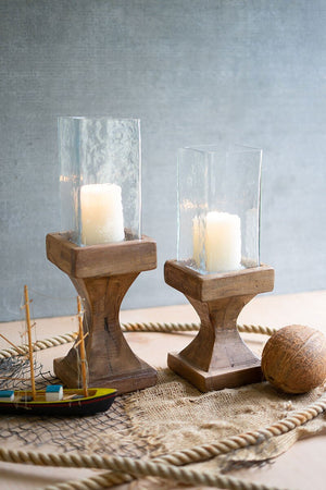 Kalalou - Square Hurricanes with Recycled Wood Base (Assorted Sizes)