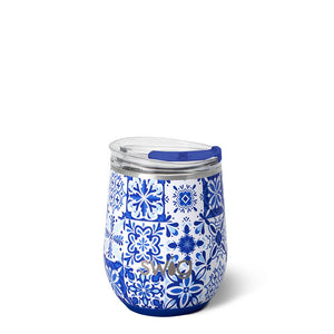 Swig Life - Indigo Tiles Stemless Wine Cup (12oz)
