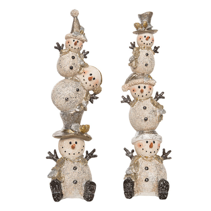 Transpac - Resin Metallic Stacked Snowman Figurines (Assorted)