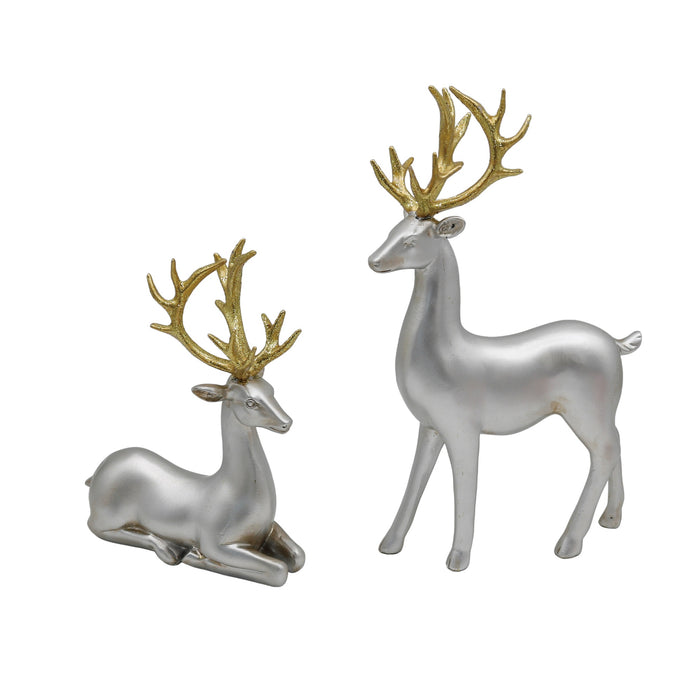 Transpac - Silver Resin Reindeer Figurines