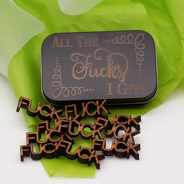 Expressions Engraved - All The F**ks I Give Engraved Tin W/ Wooden F**ks