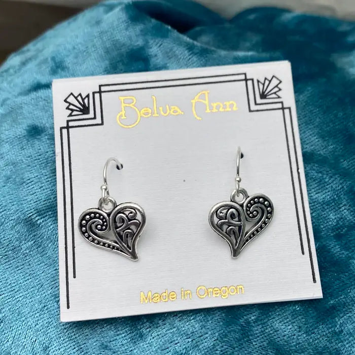 Elizabeth Jewelry - Silver Heart Swirls Earrings