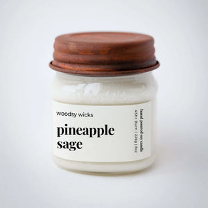 Woodsy Wicks - Pineapple Sage Candle Mason Jar Wood Wick 12oz