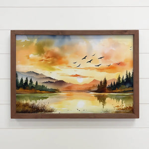 Hangout Home - Birds Over Lake Sunset Canvas Art