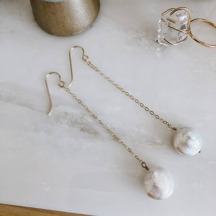 Derive - Freshwater Pearl Coin Drop Earrings