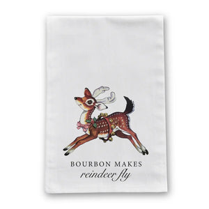 Barrel Down South - Bourbon Makes Reindeer Fly Vintage Tea Towel