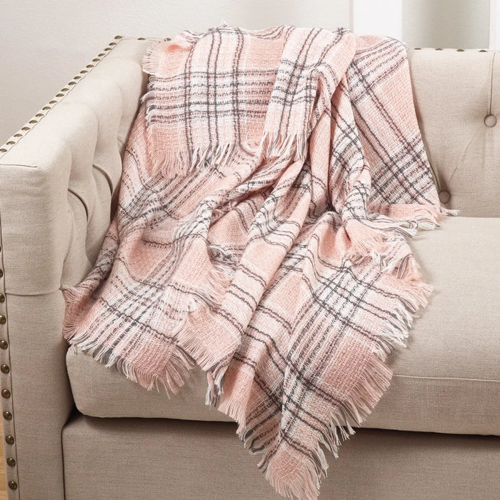 Fennco Styles - Classic Pink Grey Plaid 50X60 Throw Blanket