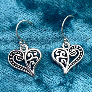Elizabeth Jewelry - Silver Heart Swirls Valentines Day Earrings