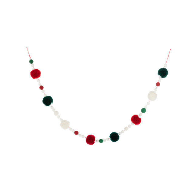 Demdaco - Cozy Red Green Pom Garland