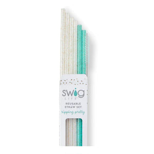 Swig Life - Reusable Straw Set-Tall (Glitter Clear and Aqua)