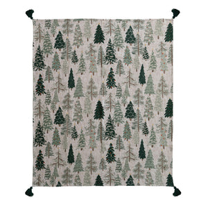Creative Co-Op - Cotton Printed Throw with Tree Pattern & Tassels