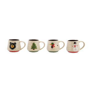Creative Co-Op - Stoneware Mug w/Embossed Icon (Assorted Syles Sold Individually)
