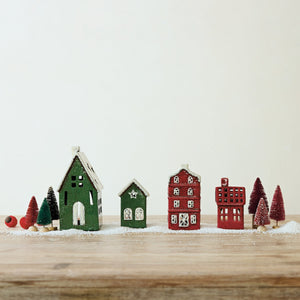 Creative Co-Op - Hand-Painted Ceramic House Shaped Tealight Holders (Assorted Styles Sold Individually)