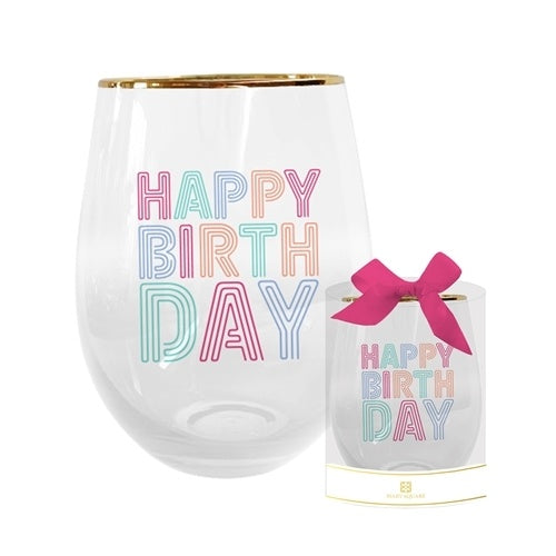Mary Square - Glass Stemless Wine Happy Birthday