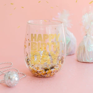 Mary Square - Glitter Wine Glass Happy Birthday