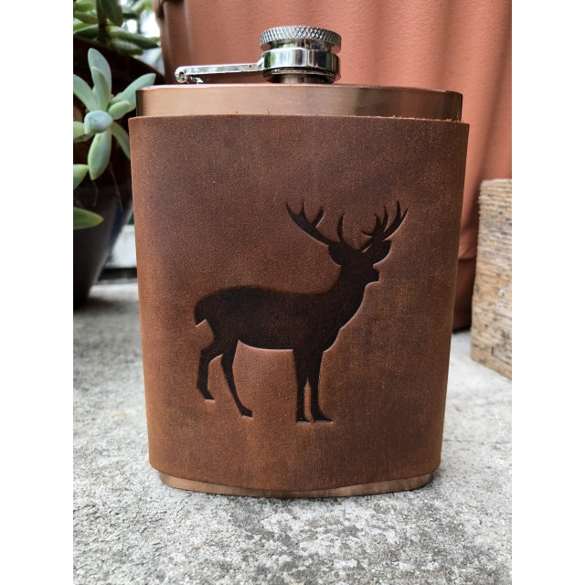 Jimmyrockit - Elk Leather Wrapped Copper Coated Flask