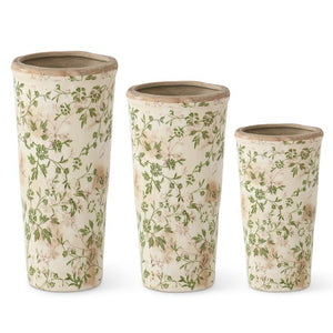 K&K Interiors - Cream & Green Floral Ceramic Pots (Sold Separately)